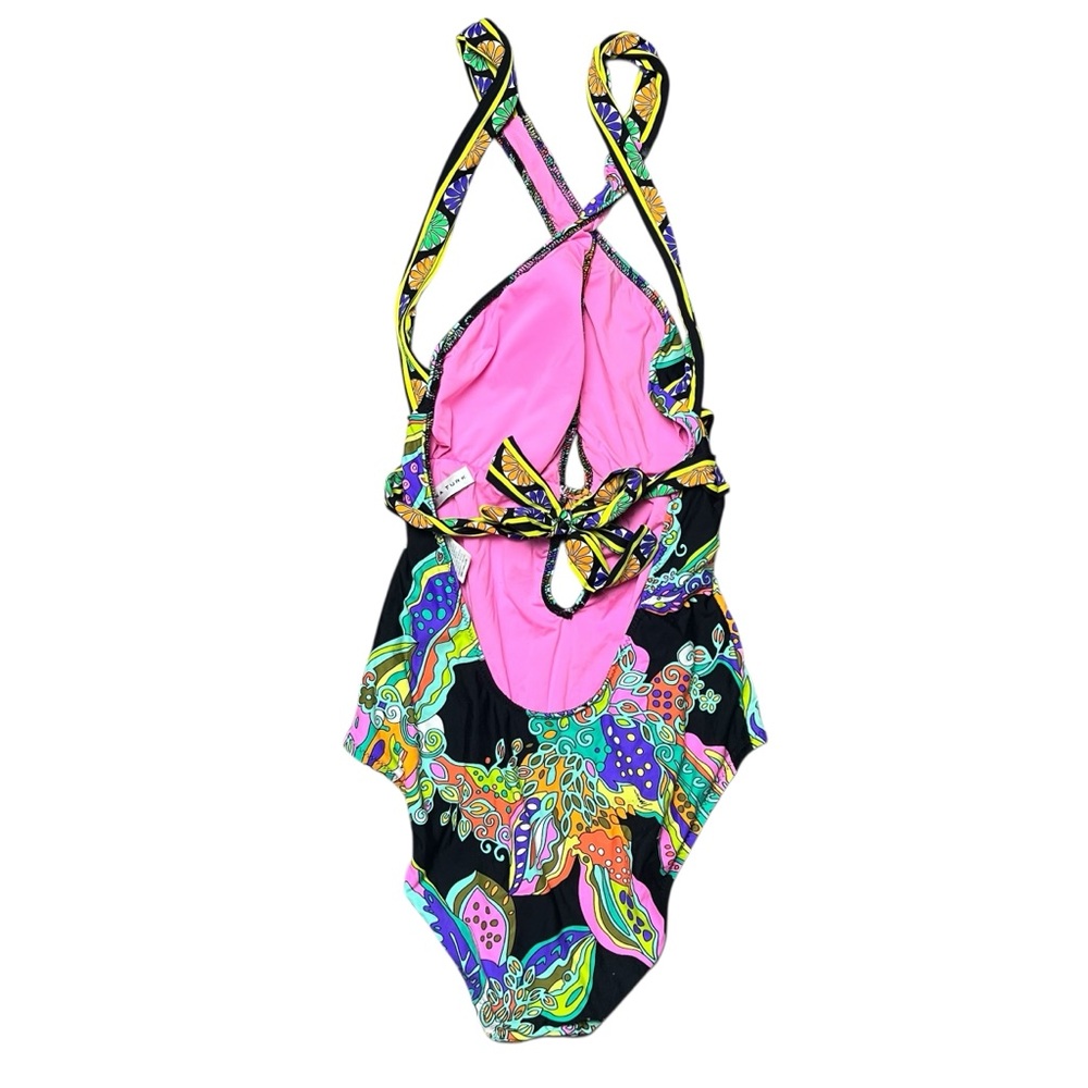 Trina Turk Sea Garden Black Multi Floral One-Piece Swimsuit Size 6 - Picture 2 of 4